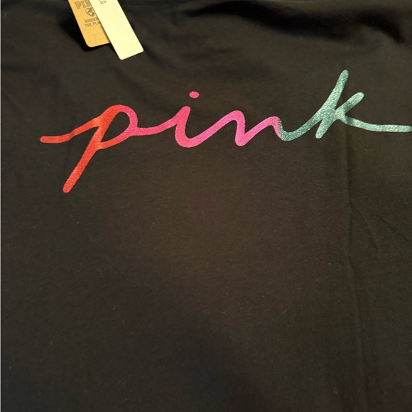 PINK Victoria's Secret Black and Pink Short Sleeve Tee - Picture 6 of 6